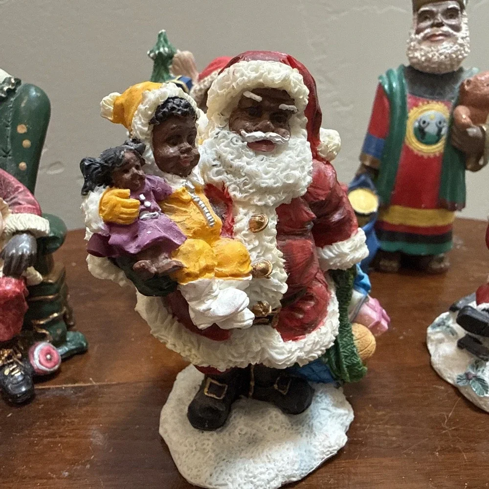 Vintage African American Black Santa Claus Resin Figurine Lot of 5 Christmas